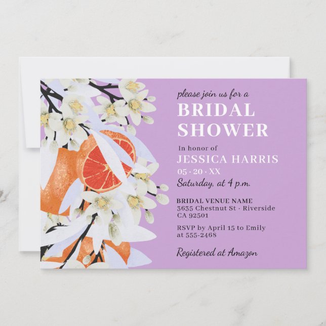 Convites Tangerina Citrus Blooming Branoming Wreath Floral (Frente)