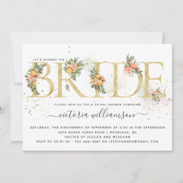 Convites Tangerina Citrus e Dourado Chá de panela Floral