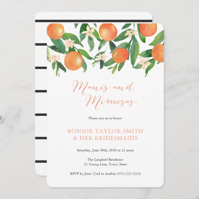 Convites Tangerine Charcarbonus Manis Mimosas Bridal Lunche (Frente/Verso)