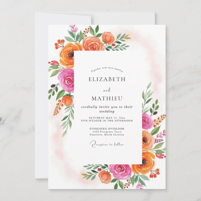 Convites Tangerine Effervescent Summer Wedding (Frente)
