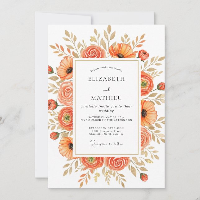 Convites Tangerine Stately Autumnal Wedding (Frente)