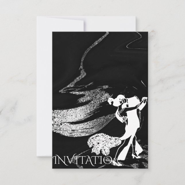 Convites Tango Dance Art Nouveau Black Marble (Frente)