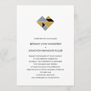 Convites Tangram Heart Casation Invitation Black Dourado Si