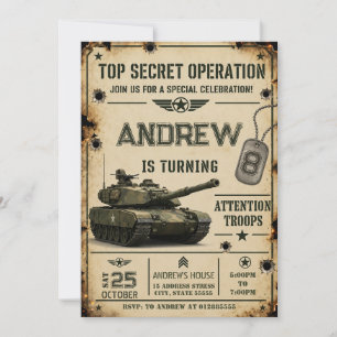Convites Tanque de Exército Pessoal de Aniversário