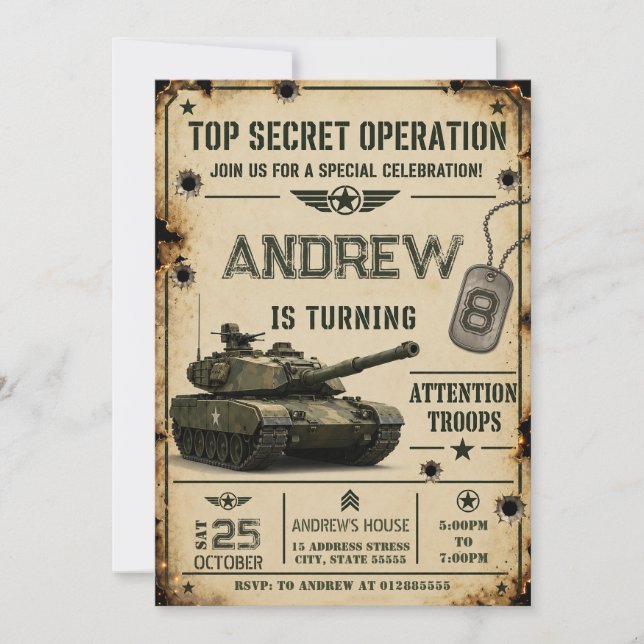 Convites Tanque de Exército Pessoal de Aniversário (Frente)