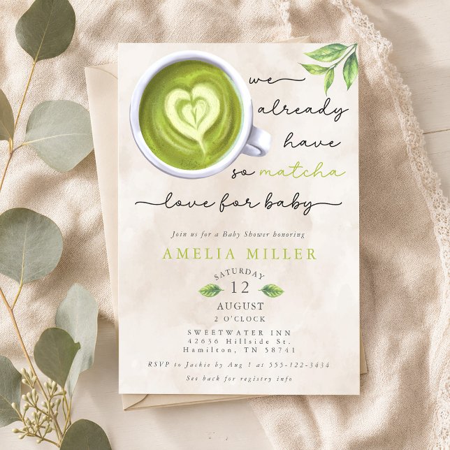 Convites Tanto Amor Matcha Pelo Bebê, Chás de Bebê (So Matcha Love For Baby, Baby Shower Invitation)