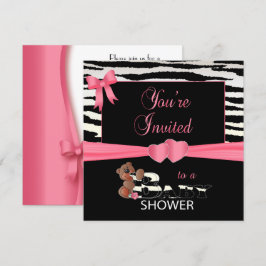 Convites Tão Bonito Rosa e Zebra Strips para um Chá de fral