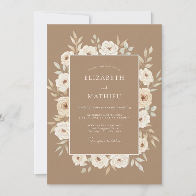 Convites Tão Creme Romance Floral Casamento (Frente)