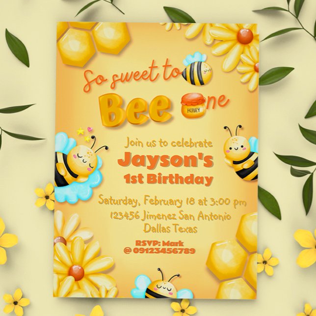 Convites Tão doce de ser um - primeiro aniversario (So Sweet to Bee One - Bee-Day 1st Birthday Invitation)