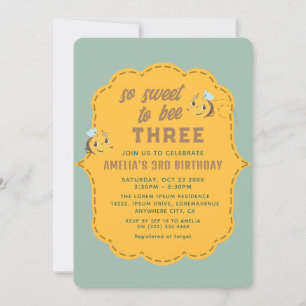 Convites Tão doce em ser três festas de aniversário de meni