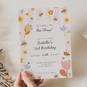 Convites Tão Doce para Ser Três Aniversário de Menina Boho