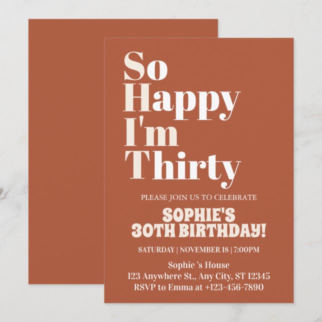 Convites Tão Feliz que Fiz Trinta Rust Aniversário de 30 An (Frente/Verso)