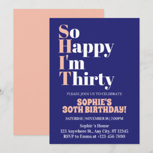 Convites Tão feliz que sou 30 aniversário de 30 anos cor-de