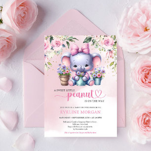 Convites Tão fofo elefante pequeno pastel rosa floral rosa