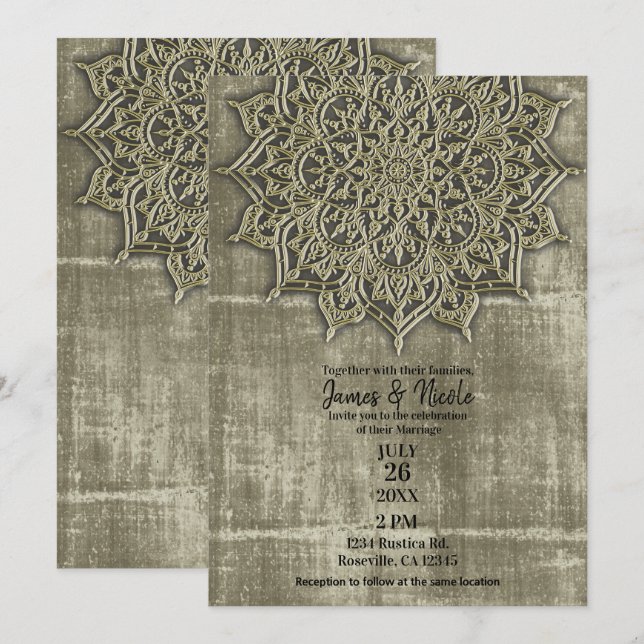 Convites Tão Rústico Mandala de Casamento Minimalista (Frente/Verso)