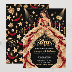 Convites Tape Vermelho Aniversário de Sweet Sixteen