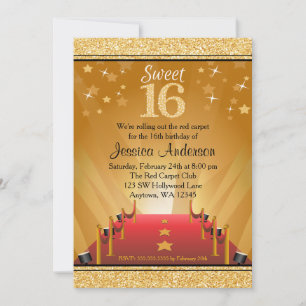 Convites Tape Vermelho Estrela de Hollywood Dourado Anivers