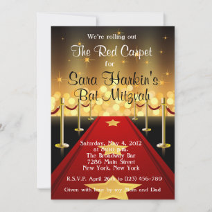 Convites Tape Vermelho Hollywood Bat Mitzvah Aniversário
