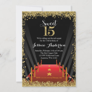 Convites Tapeçaria Vermelha Brilho de Hollywood Sweet 15 Qu