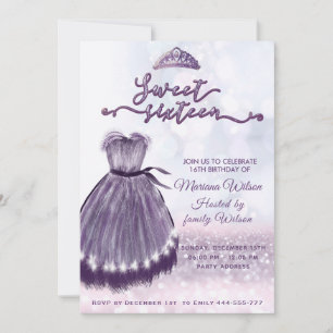 Convites Tara doce 16 de giz roxo moderno
