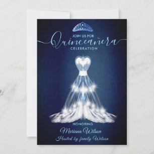 Convites Tara Quince, adorável vestido azul moderno de meia