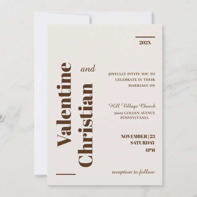 Convites Tarjeta de Invitación Boda Minimal Modern Foto (Frente)