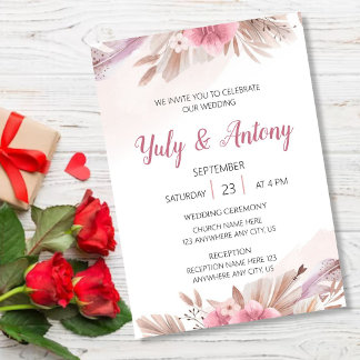 Convites Tarjeta Invitación color champagne, rosado boda