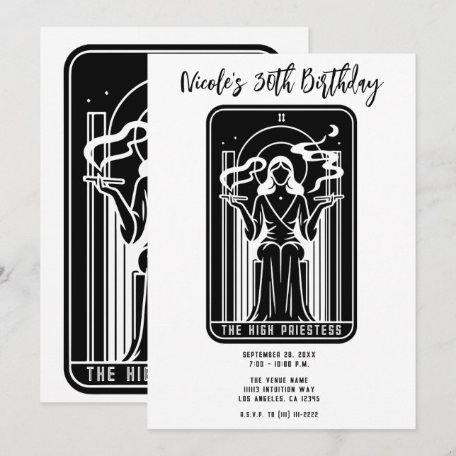 Convites Tarot Alta Sacerdotisa Fumo de Maconha Ocultismo (Frente/Verso)