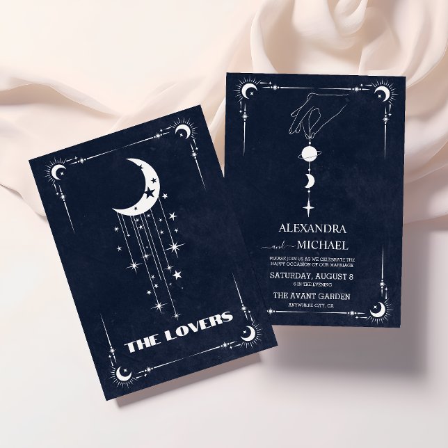 Convites Tarot Azul Marinho Os Amantes Casamento (Criador carregado)