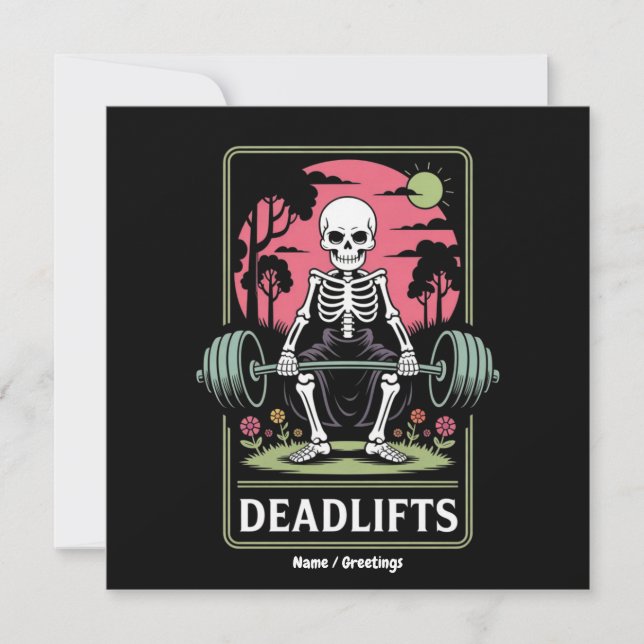 Convites Tarot Card Deadlifos Funny Skeleton Workout Design (Frente)