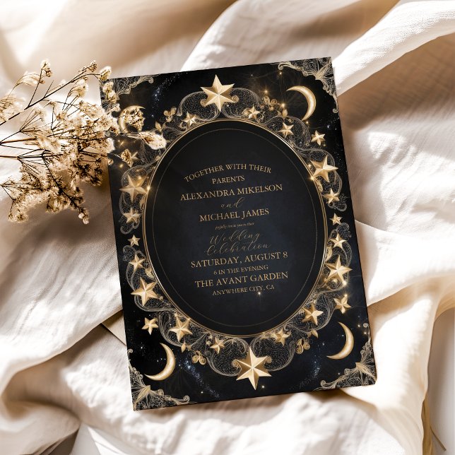 Convites Tarot Casamento Celestial Sol Lua Estrelas Dourado (Criador carregado)