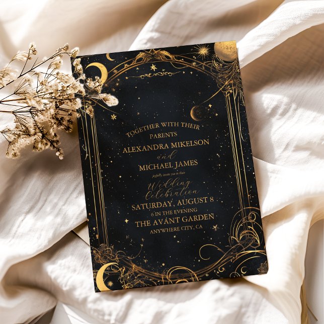 Convites Tarot Casamento Celestial Sol Lua Estrelas Dourado (Criador carregado)