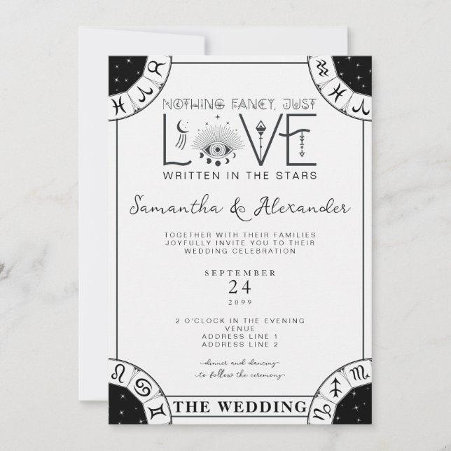 Convites Tarot Celestial Weding Zodiac Sinaliza Lua Mau (Frente)