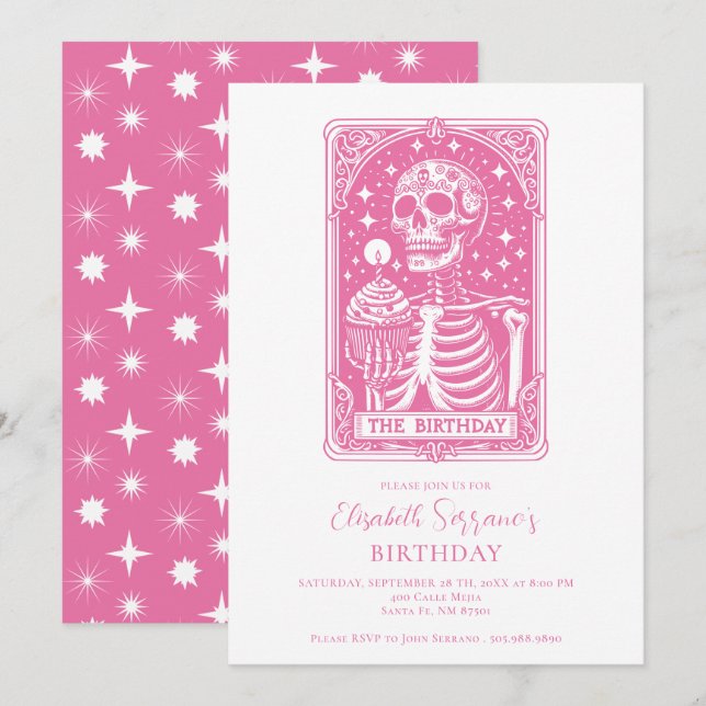 Convites Tarot Divertido Rosa Aniversário (Frente/Verso)