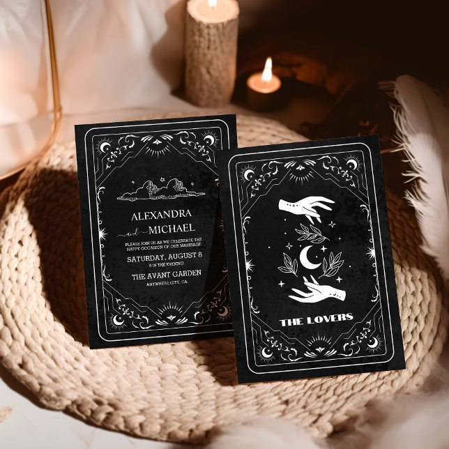 Convites Tarot dos Amantes Casamento Preto Branco (Criador carregado)