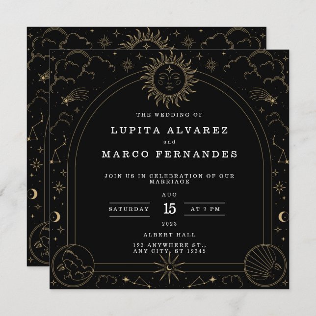Convites Tarot Dourado Casamento Elegante (Frente/Verso)
