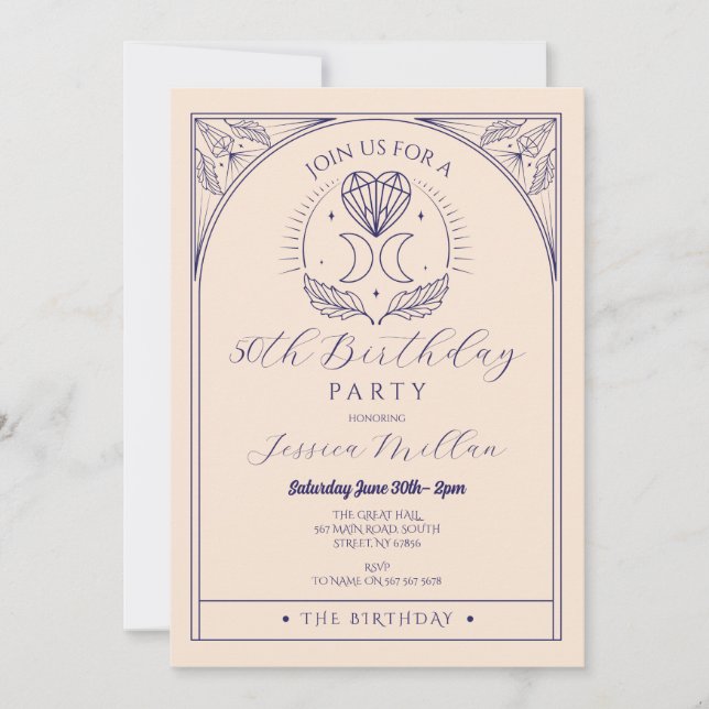 Convites Tarot Festa de aniversário Heart Moon Crystals Sta (Frente)