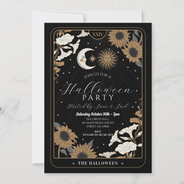 Convites Tarot Sun Moon Alinha Espíritos do Dia das Bruxas (Frente)