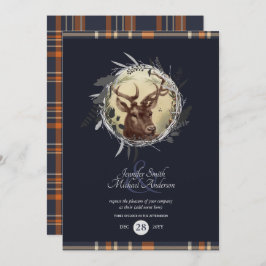 Convites Tartan Blue Rustic Stag Orange QUALQUER EVENTO CAS