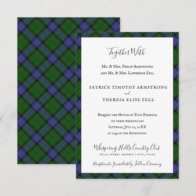 Convites Tartan do Clã Armstrong Xadrez Escocês (Frente/Verso)