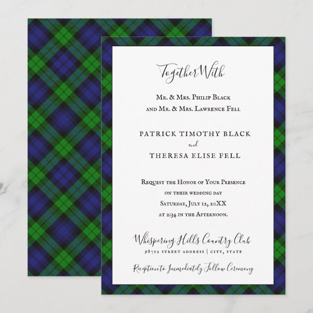 Convites Tartan do Clã Campbell Black Watch Casamento (Frente/Verso)