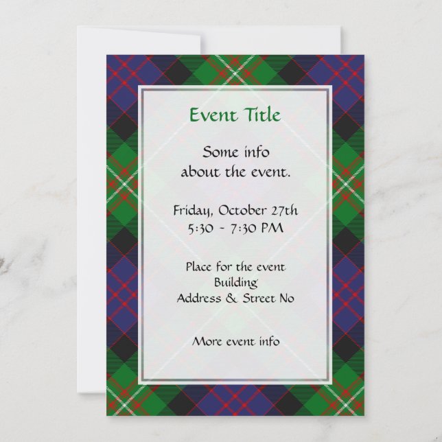 Convites Tartan do Clã MacDonell de Glengarry (Verso)