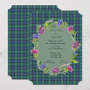 Convites Tartan Flor da Escócia com Moldura Dourada