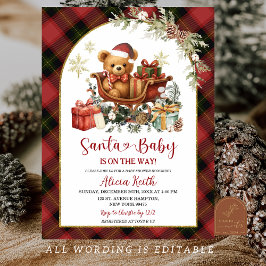Convites Tartan Red Christmas Santa Bear Baby Shower 