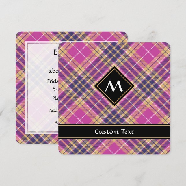 Convites Tartan rosa, Dourado e azul (Frente/Verso)