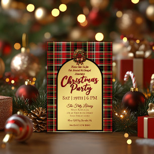 Convites Tartan Vermelho Clássico de Natal Festa 