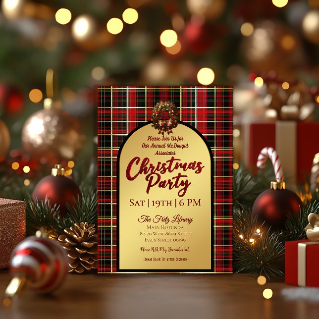 Convites Tartan Vermelho Clássico de Natal Festa  (Classic Christmas Plaid Holiday Party Invitation)