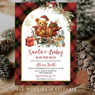 Convites Tartan Vermelho Natal Urso Santa Chá de Bebê
