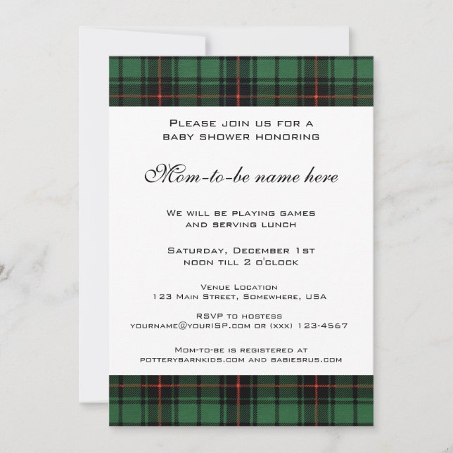 Convites Tartan Vintage, Churras de Bebê Moderno Davidson (Frente)