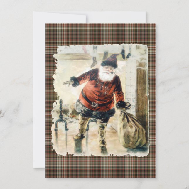 Convites Tartan Vintage Santa Claus (Frente)
